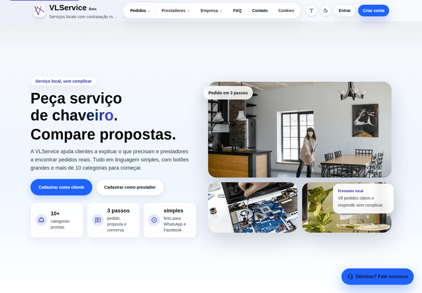 Página inicial real da VLService